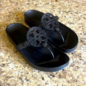 Tory Burch Black Leather Slides Miller Cloud